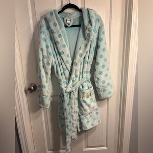 PINK Victoria's Secret Light Blue Polka Dot Kids Robe